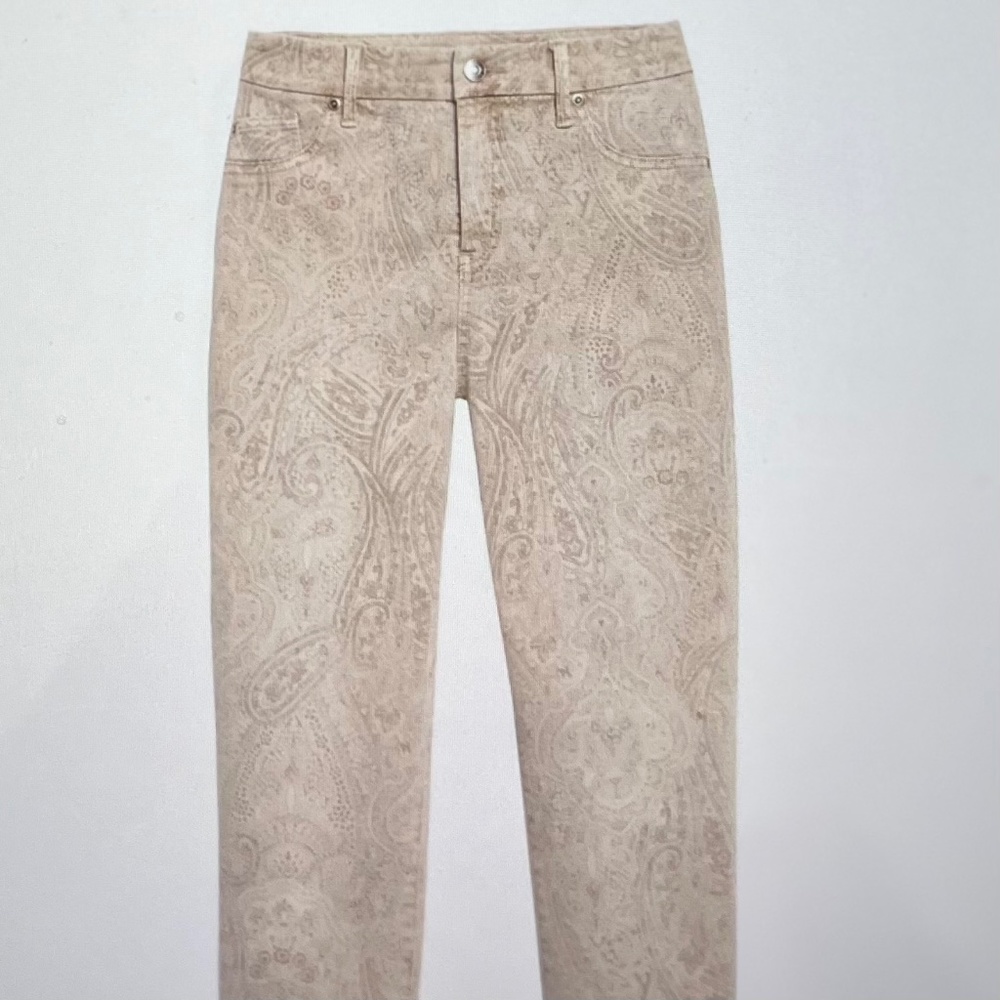 Chico’s SO Slimming Paisley Soft Gray/Pink Jeggings Size 0.5 6-8 US